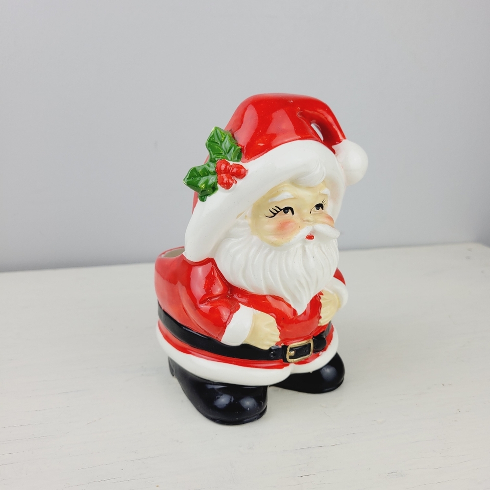 Vintage Christmas Santa Ceramic Planter Japan Handpainted 5.5"